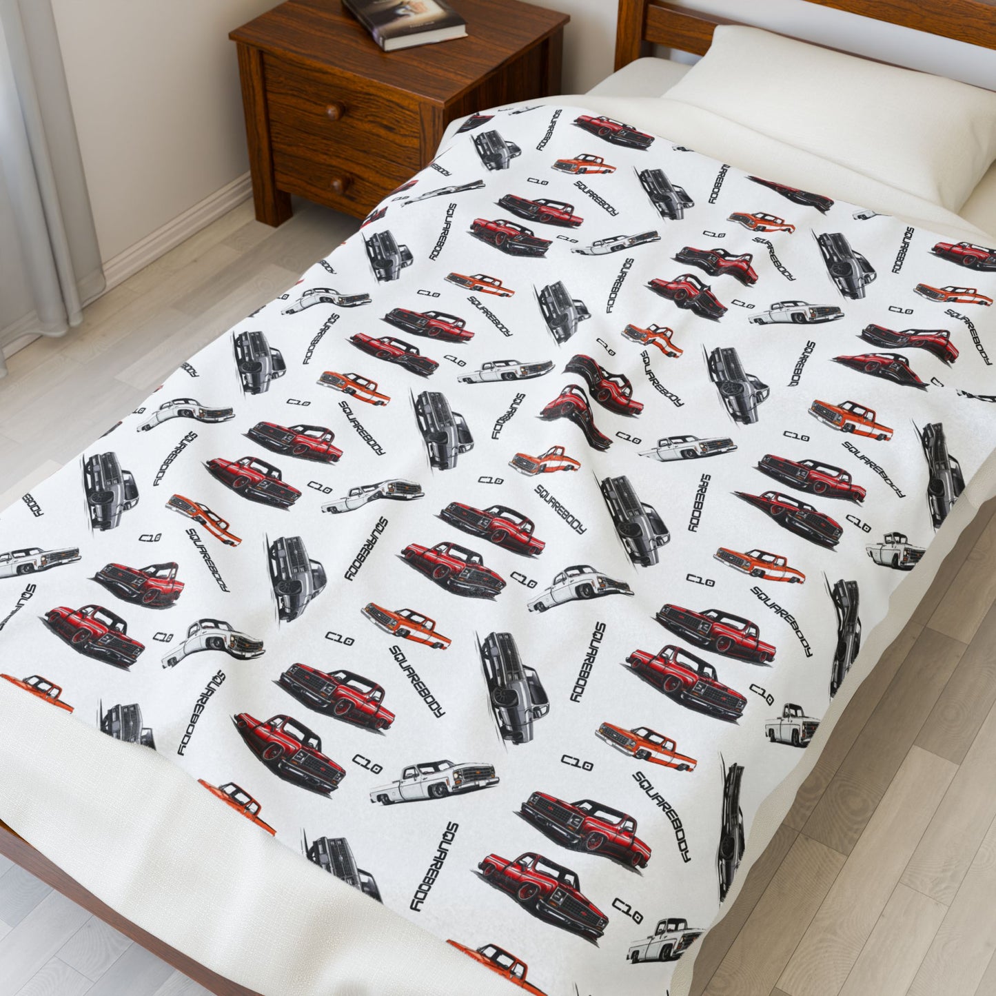 Velveteen Plush Blanket, Chevy Square Body Truck Enthusiast Gift, Adult Kid Baby Blanket, 70s 80s Retro Throw, Unique C10 Gift, Square Body