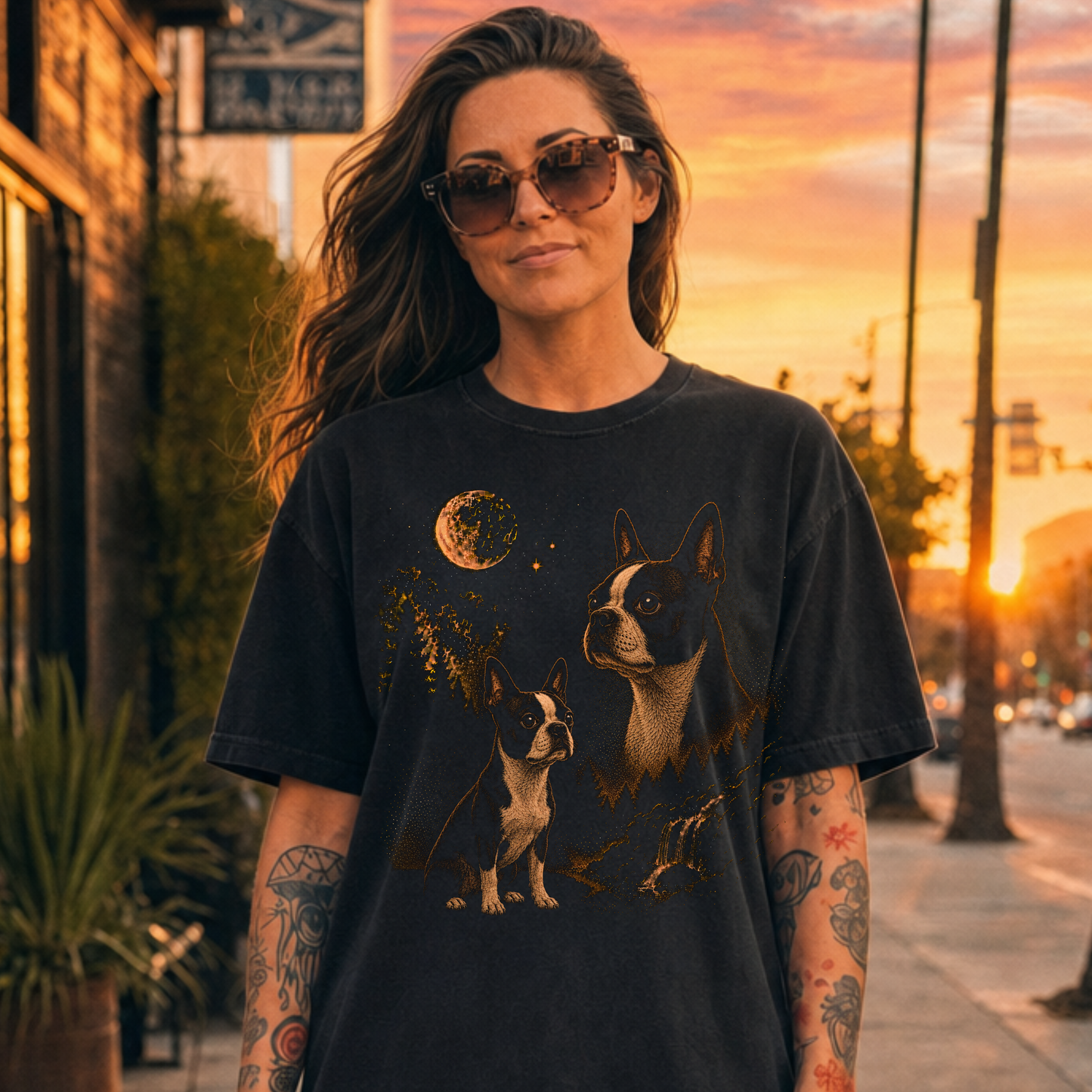 Vintage Boston Terrier Moon Tee
