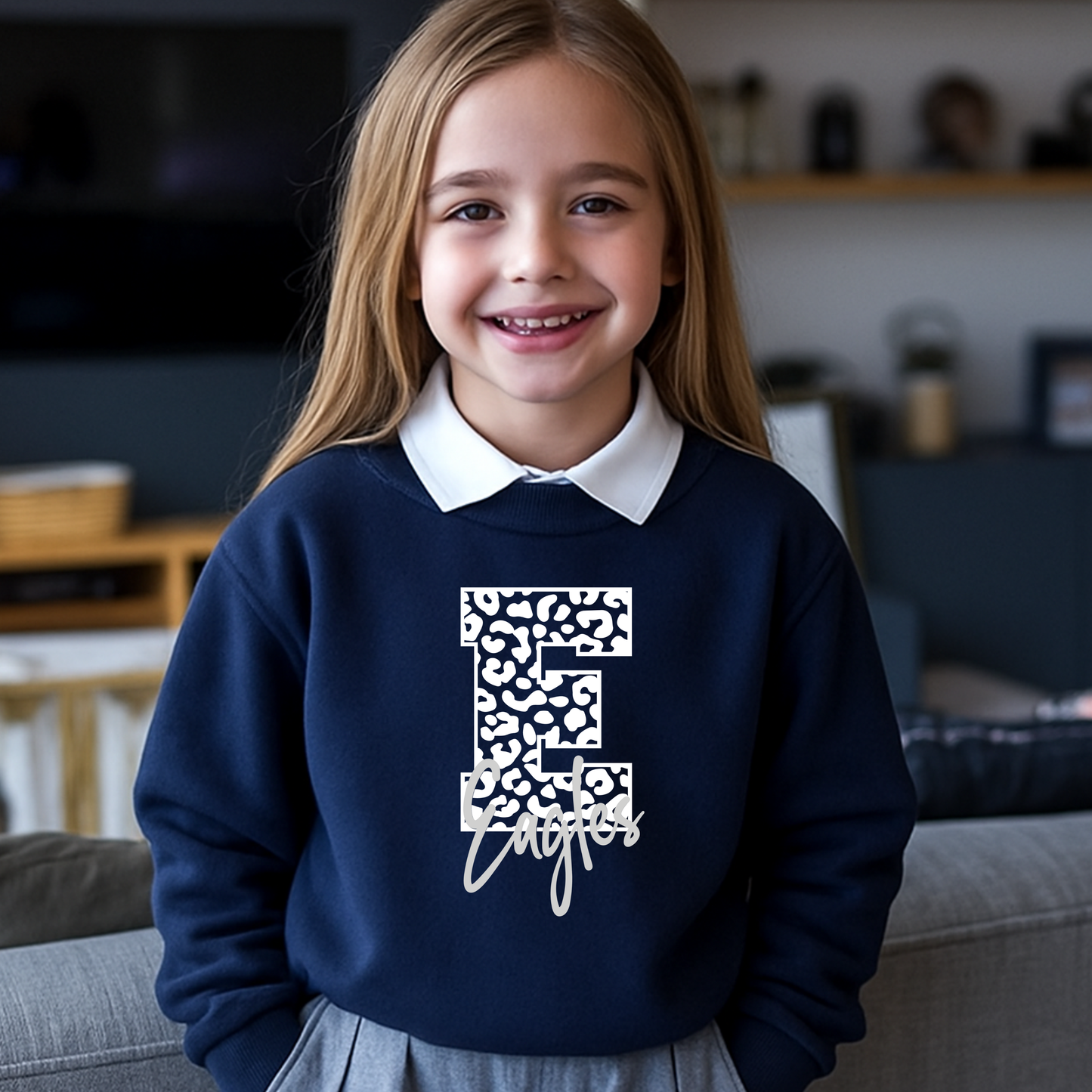 Youth Leopard Big E Eagles Crewneck