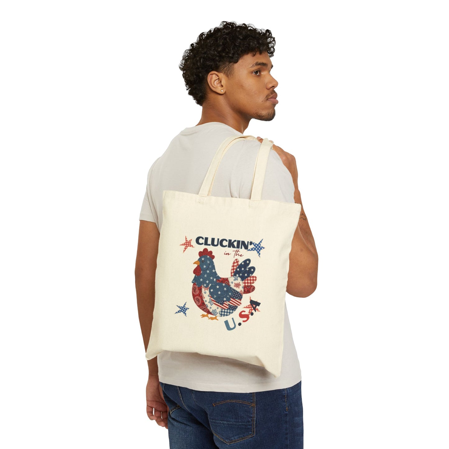 Patriotic Patchwork Chicken Tote or Gift Bag | USA Chicken Americana Stars Stripes