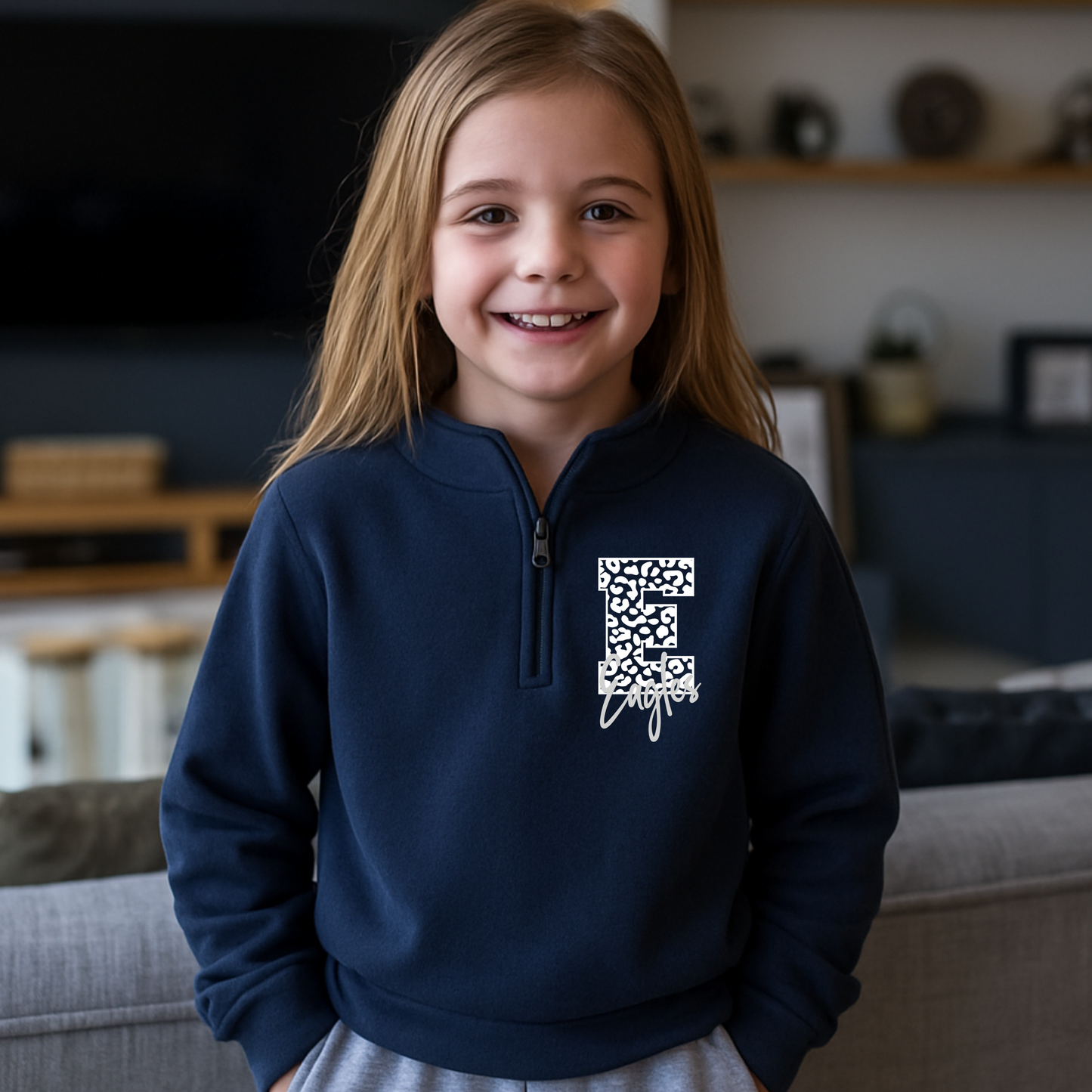 Youth Leopard Big E Eagles 1/4 Zip Sweater