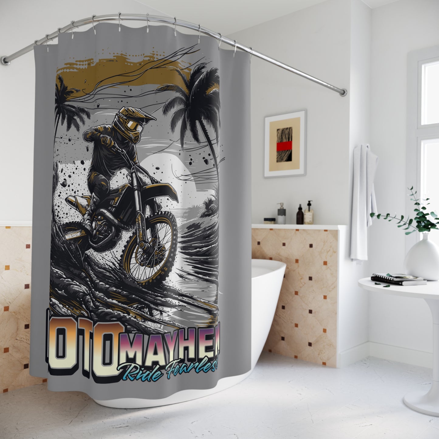 Moto Mayhem Motocross Shower Curtain