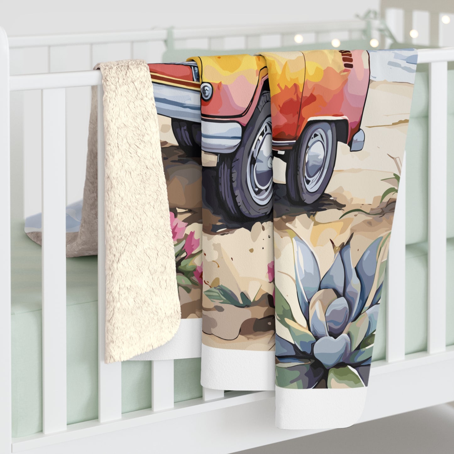 Sherpa Fleece Blanket, Watercolor Beach Bus Gift Vibrant, Coastal Home Decor, Summer Housewarming Present, Ocean Lover Throw, Tropical