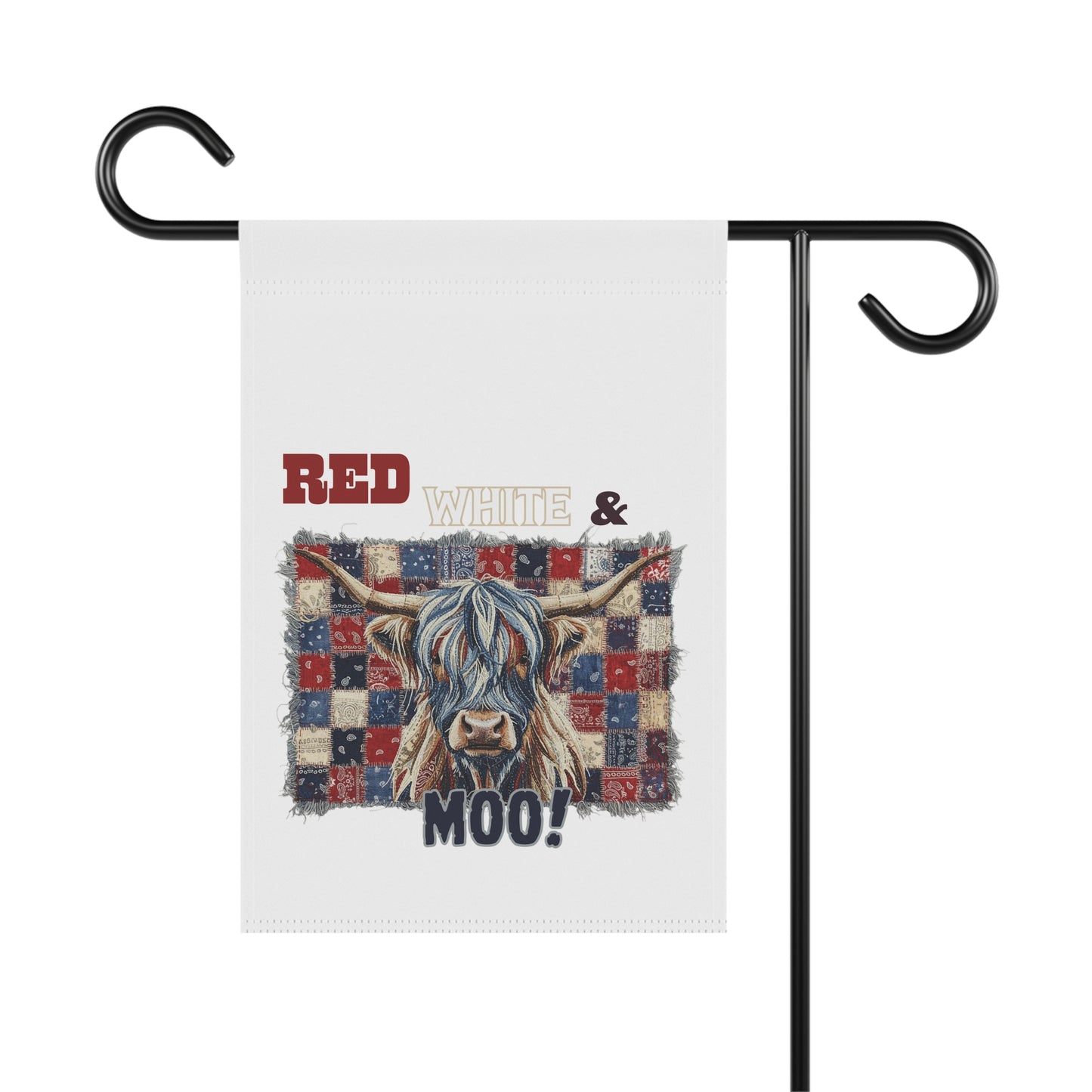 Red White & Moo! Highland Cow Garden Flag | Garden Banner