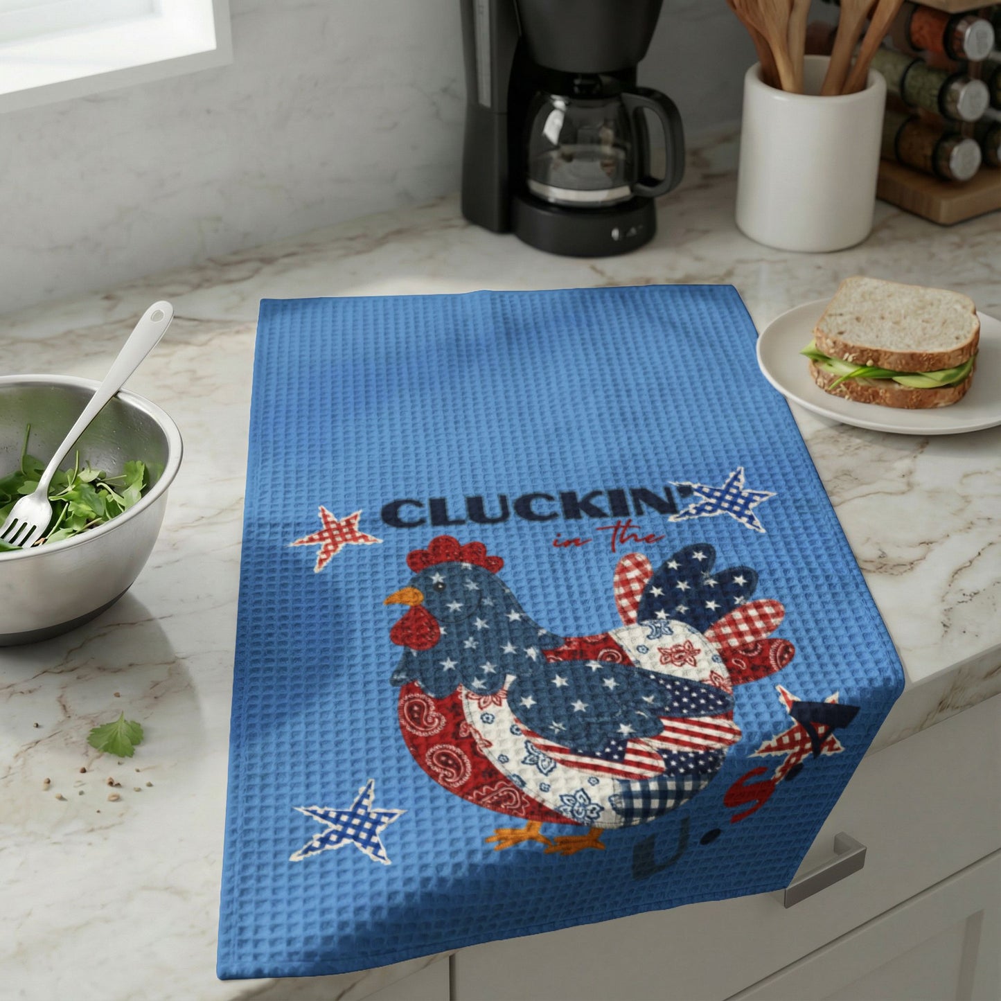 Patriotic Patchwork Chicken Waffle Weave Kitchen Hand Towel