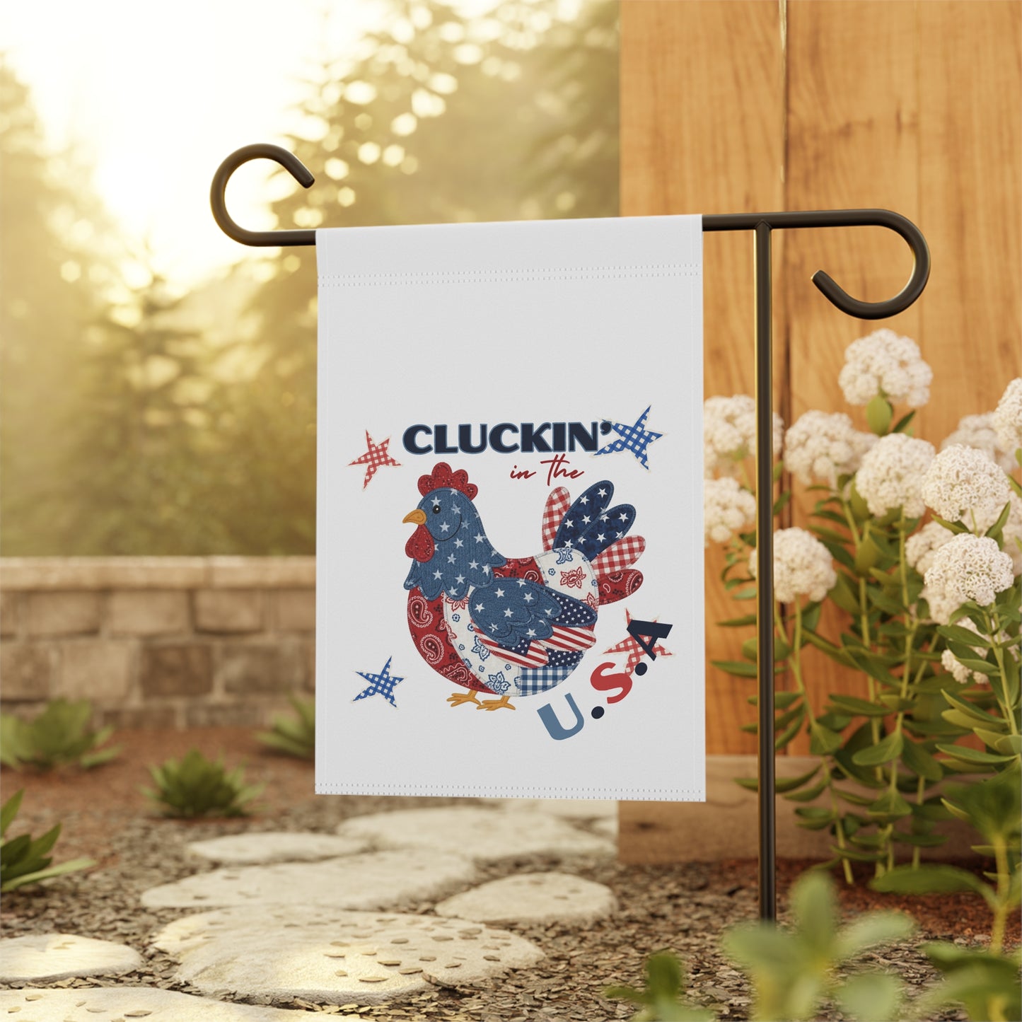Patriotic Patchwork Chicken Garden Flag | Yard Banner, USA Stars & Stripes