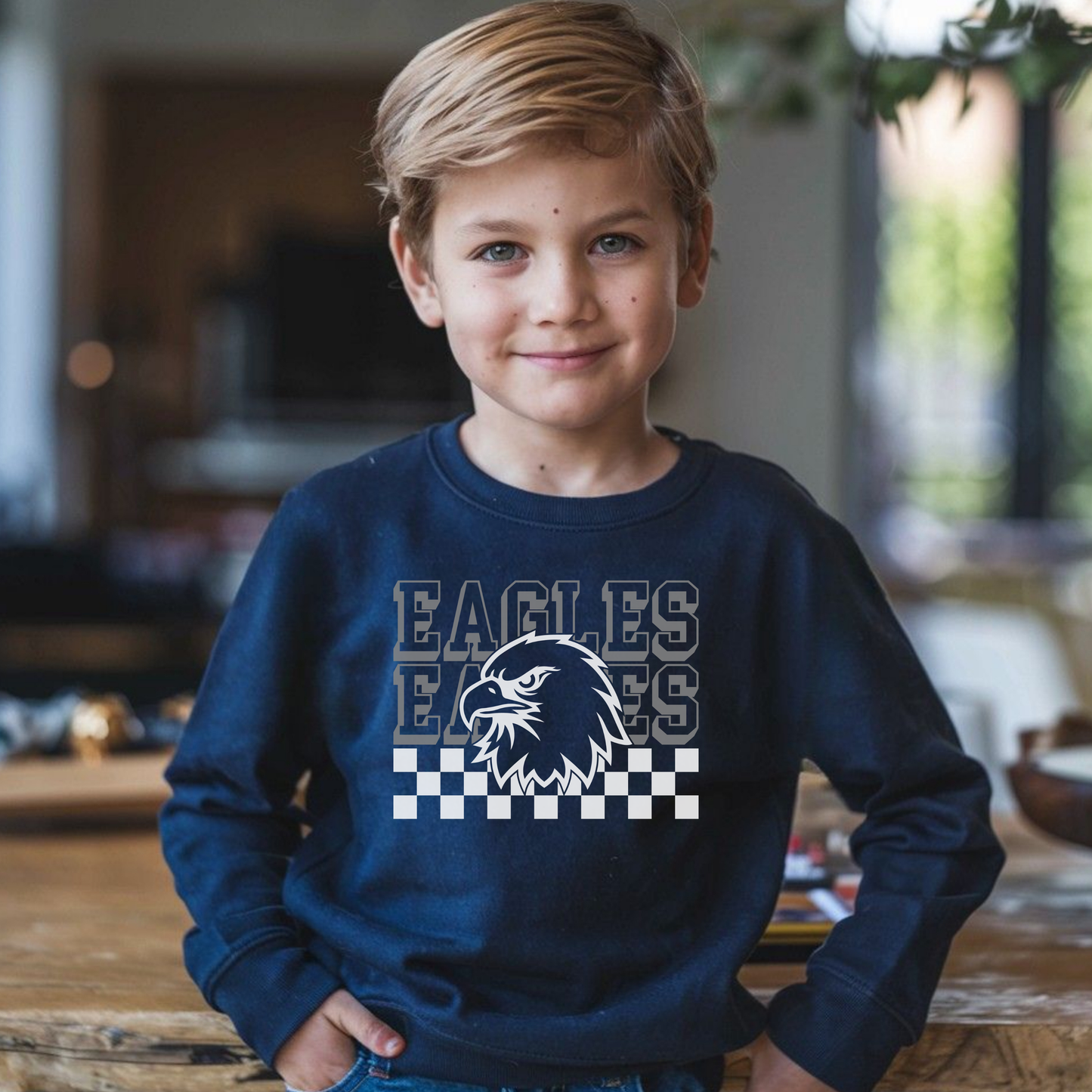 Youth Eagles Checkered Unisex Crewneck