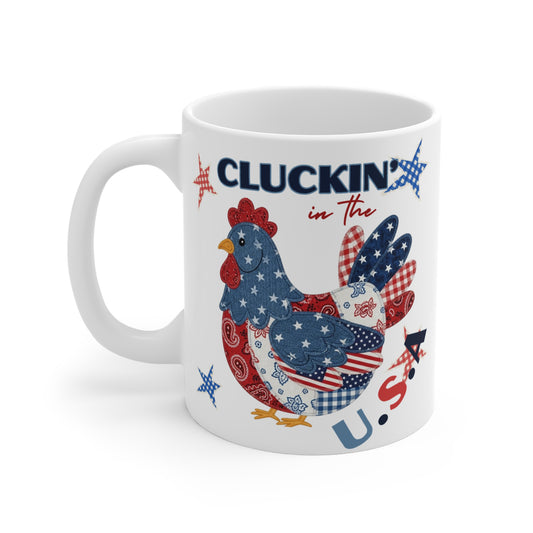 Cluckin' in the U.S.A. Mug | Patriotic Rooster, American Flag Stars