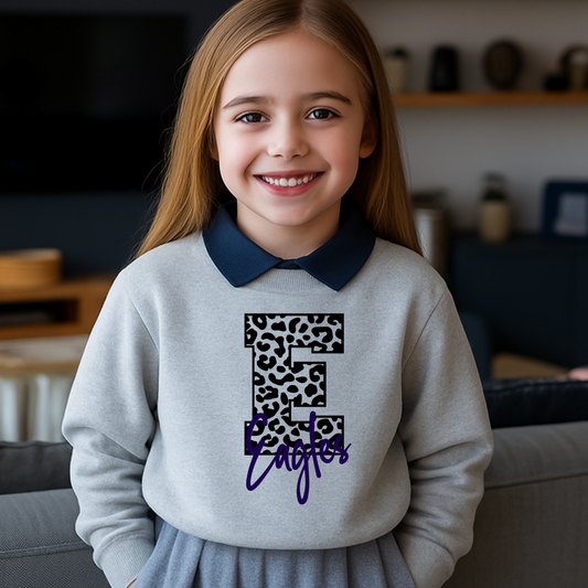 Youth Leopard Big E Eagles Crewneck