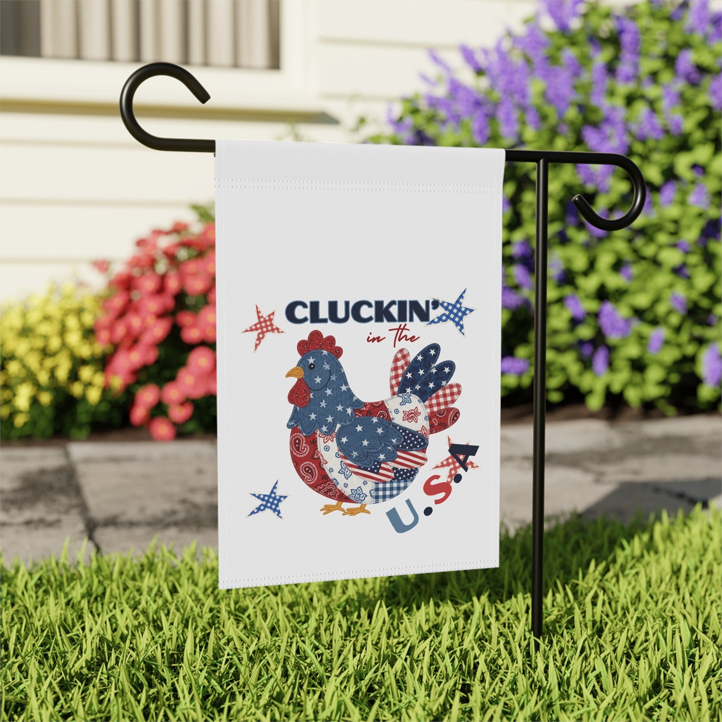 Patriotic Patchwork Chicken Garden Flag | Yard Banner, USA Stars & Stripes