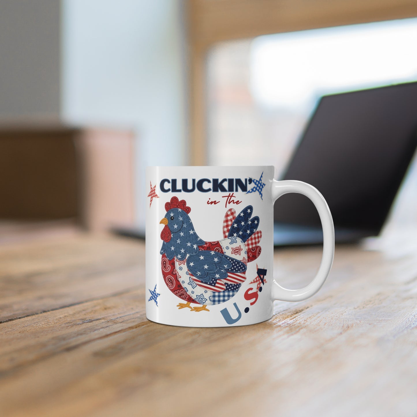 Cluckin' in the U.S.A. Mug | Patriotic Rooster, American Flag Stars