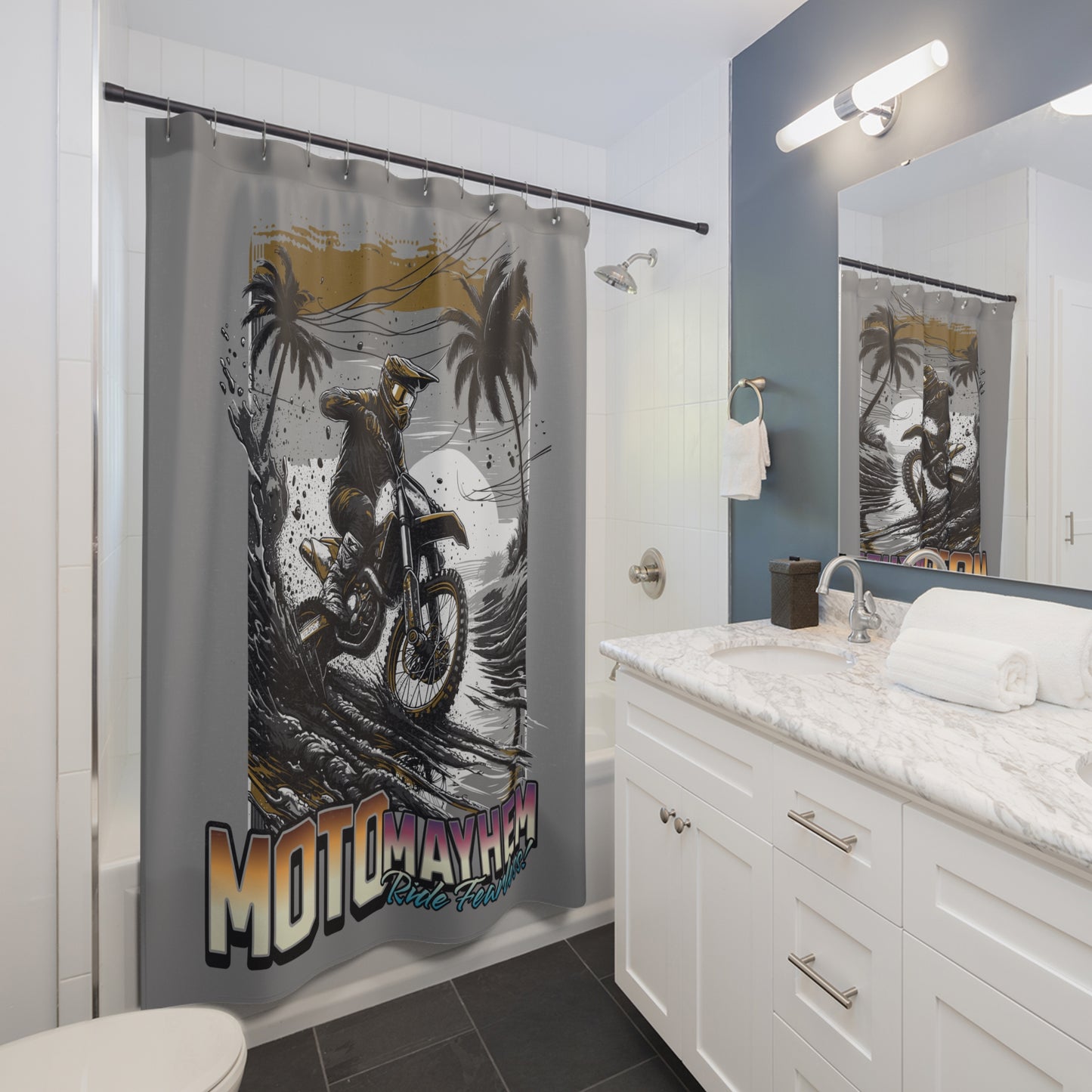 Moto Mayhem Motocross Shower Curtain