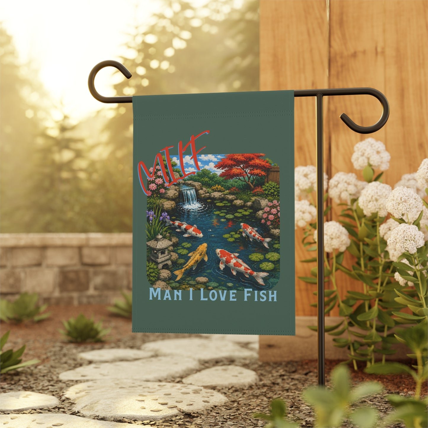 Koi Pond Love Garden & House Banner | Fish Decor, Outdoor Sign, MILF Man I love Fish