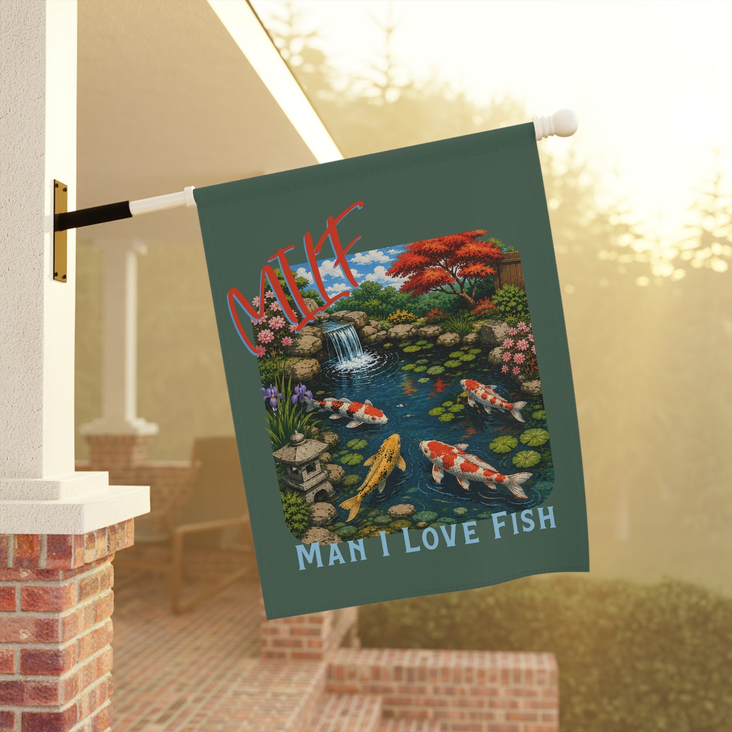 Koi Pond Love Garden & House Banner | Fish Decor, Outdoor Sign, MILF Man I love Fish