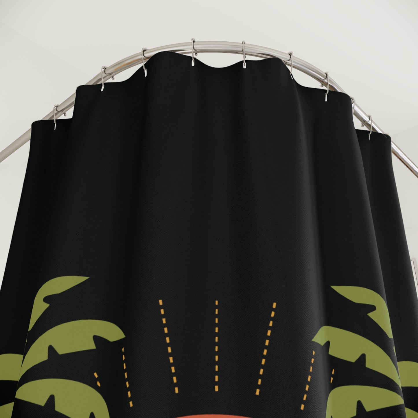 Beach Waves Palm Trees Shower Curtain — Tropical Sun Coastal Bathroom Decor