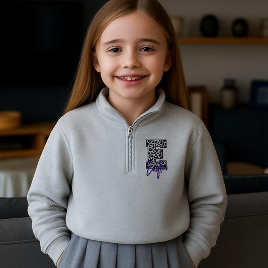 Youth Leopard Big E Eagles 1/4 Zip Sweater